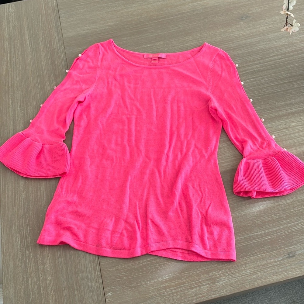Lilly Pulitzer Pink Crew Neck Sweater with Bell Sleeves